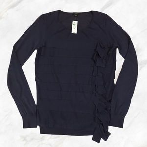 Ann Taylor Merino Wool Ruffle Front Top